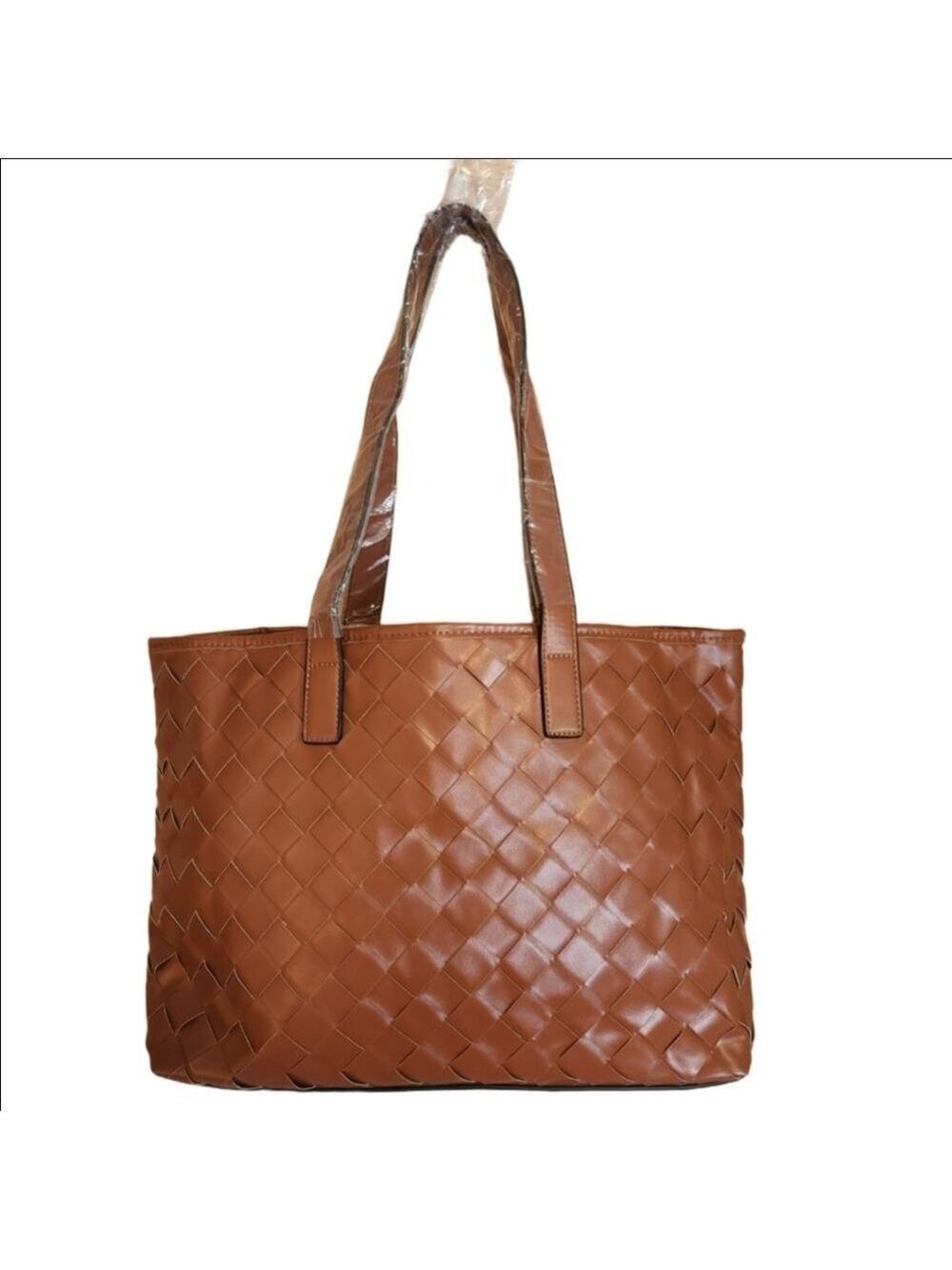 BROWN BRAIDED LINED LIGHTWEIGHT TOTE WITH SMALLER INSIDE ZIPPERED BAG NWOT